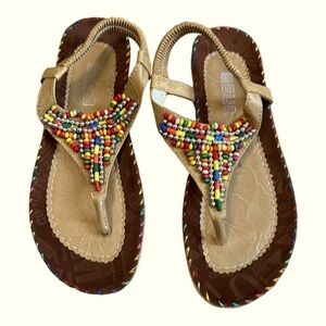 Hannah Rosanna Brown & Yellow Beaded Thong Sandal Size 8